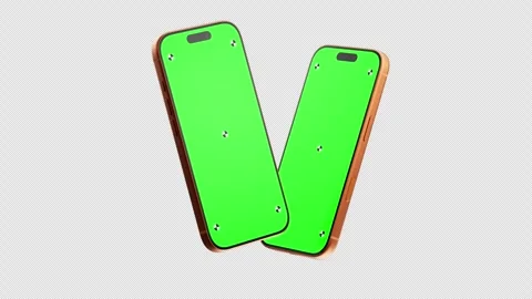 Smartphone Green Screen Two Phones Falling V Shape Alpha Channel Stock Footage 343640697