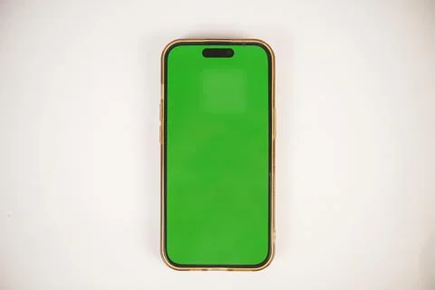 Smartphone with Green Screen on White Background Stock Photos