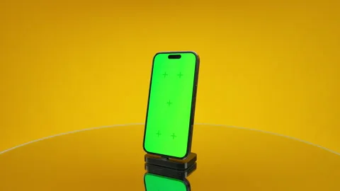Smartphone With Green Screen On Yellow Background Stock Footage 335941907