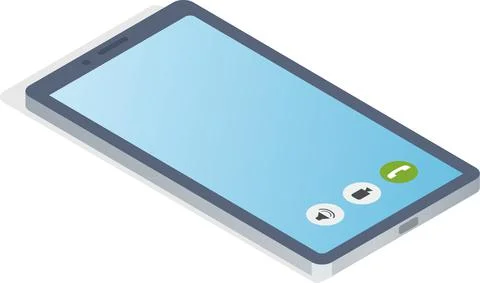 Smartphone grey with blue touchscreen, mobile phone device for calls and Stock Illustration