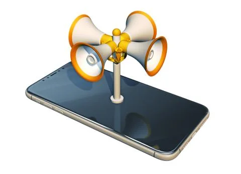 Smartphone with group of megaphones Stock Illustration