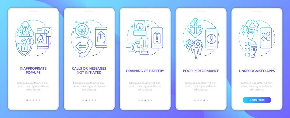 Smartphone hacking attacks blue gradient onboarding mobile app screen Stock Illustration