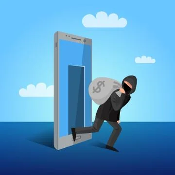 Smartphone Hacking Window Allegoric Flat Poster Stock Illustration