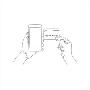 Smartphone in hand with a card. Illustration