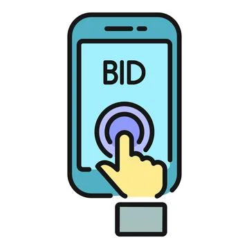Smartphone with hand clicking bid button for online auction Stock Illustration
