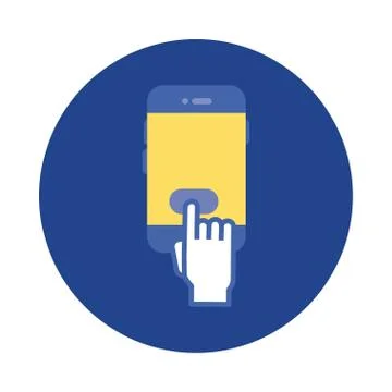 Smartphone with hand cursor block and flat style icon Stock Illustration