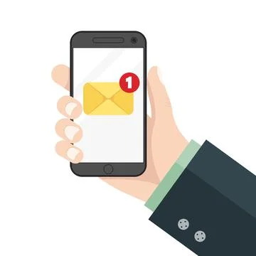 Smartphone in hand with email notification. Inbox unread mail. New  message.  Stock Illustration