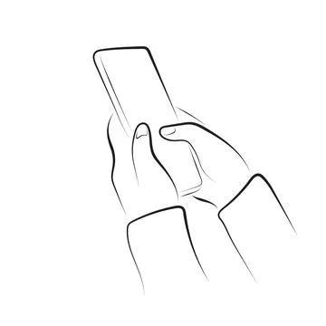 Smartphone in hand illustration vector hand drawn with black lines isolated Stock Illustration