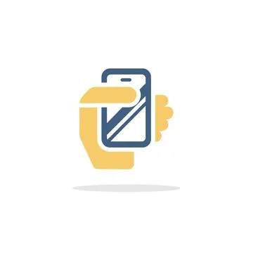 Smartphone in a hand. Mobile payment technology. Icon with shadow. Commerce g Stock Illustration