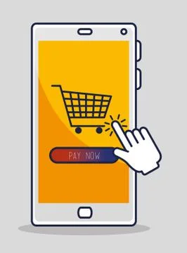 Smartphone with hand pointer click cursor and shopping online Stock Illustration
