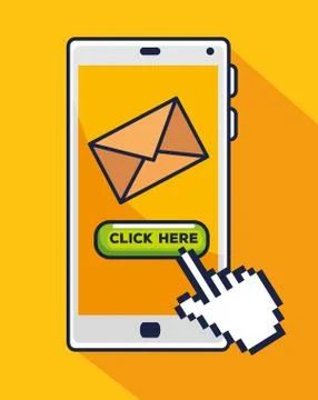 Smartphone with hand pointer cursor and message Ilustração Stock