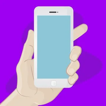 Smartphone in hand on a purple background Stock Illustration