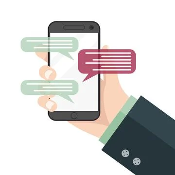 Smartphone in hand with sms notifications. Online texting messages. New  mess Stock Illustration