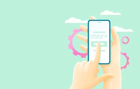 Smartphone in hand, touch screen, web banner. Vector Stock Illustration