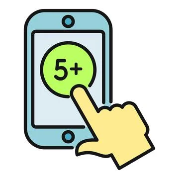 Smartphone hand touching 5 plus age limit button Stock Illustration