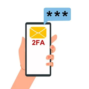 Smartphone in hand. Two-factor authentication. A message with a code. 스톡 일러스트