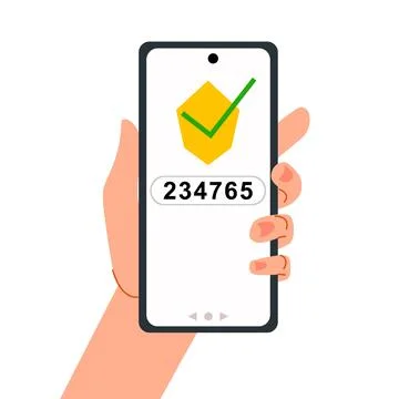 Smartphone in hand. Two-factor authentication. A message with a code. 스톡 일러스트