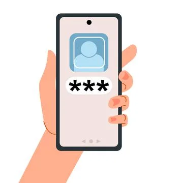 Smartphone in hand. Two-factor authentication. A message with a code. 스톡 일러스트