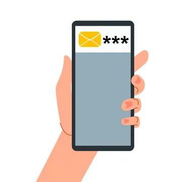 Smartphone in hand. Two-factor authentication. A message with a code. 스톡 일러스트