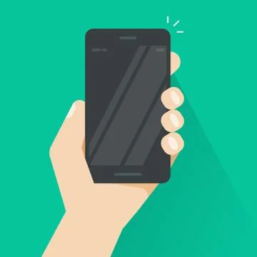 Smartphone in hand vector, black mobile phone empty screen Stock Illustration