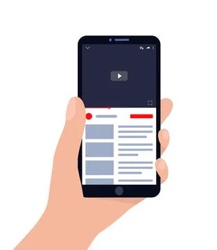 Smartphone in hand with a video player on the screen. Application concept for Stock Illustration