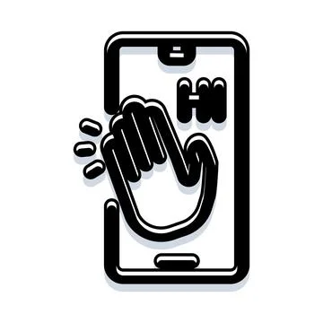 Smartphone hand waving greeting message application icon Stock Illustration