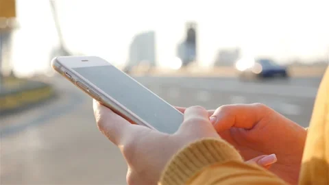 Smartphone in the hands. Write a message. Close-up. Slow motion Stock Footage 118013860