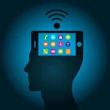 The smartphone has become a part of a human head has replaced consciousness Stock Illustration