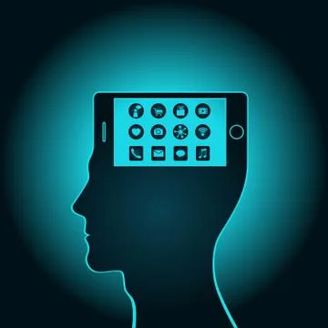 The smartphone has become a part of a human head has changed consciousness Stock Illustration