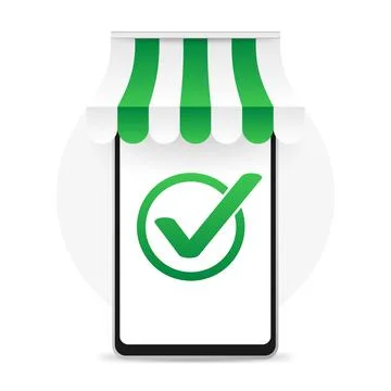 Smartphone having approved tick notification, successful operation check mark Stock Illustration