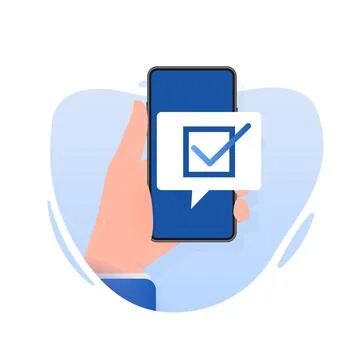 Smartphone having approved tick notification, successful operation check mark 库存插图