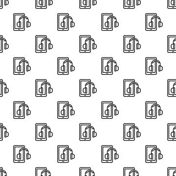 Smartphone with headphones seamless pattern for audio content Illustrazione stock