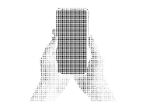 Smartphone held by two hands in monochrome halftone stipple art style for m.. Stock Illustration