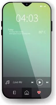Smartphone Home Screen Interface With Weather Information and Music Player .. Stock Illustration