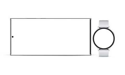 Smartphone Horizontal Mockup With Silver Round Wrist Watch Stock Illustration