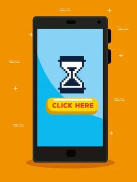 Smartphone with hourglass pixel mouse cursor Ilustração Stock