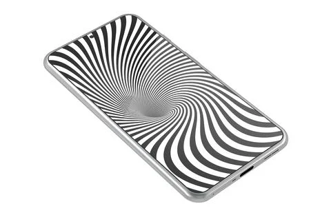 Smartphone with hypnotic spiral screen, representing doomscrolling, phone a.. Stock Illustration