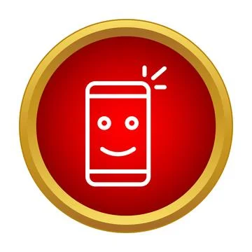 Smartphone icon with happy face in red circle Stock Illustration