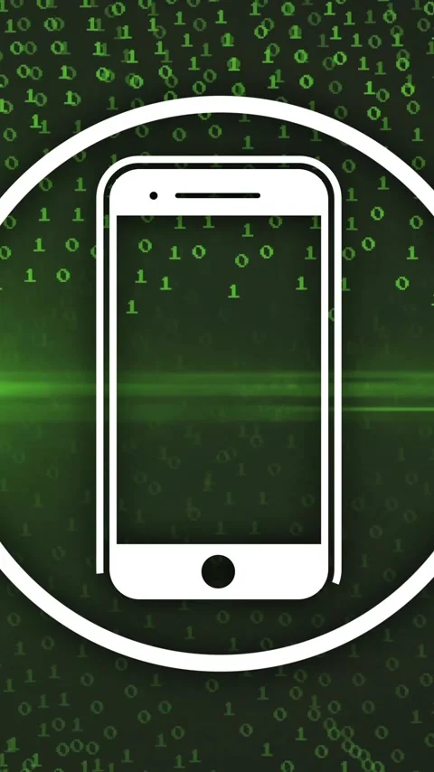 Smartphone icon inside circle over green binary code animation Stock Footage 320093262