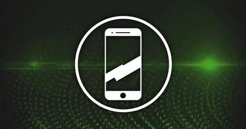 Smartphone icon inside circle over green binary code image Stock Photos