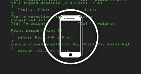Smartphone icon over green programming code on black background 動画素材 326187116