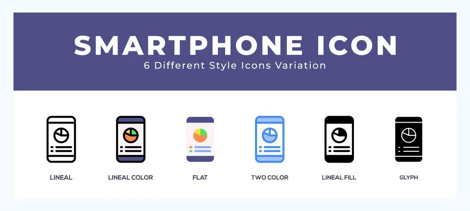 Smartphone icon set with different styles. Design elements for logo. Vector.. Illustrazione stock