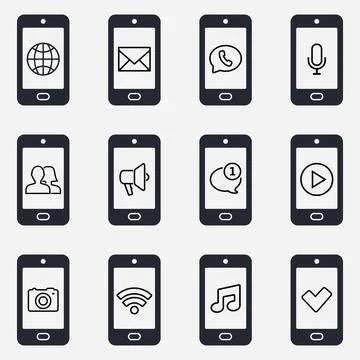 Smartphone icon set. Smartphone function icons Illustrazione stock