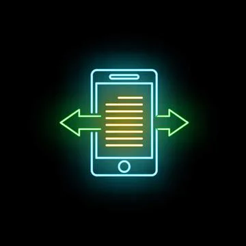 Smartphone icon transferring data with neon glowing arrows Stockillustratie
