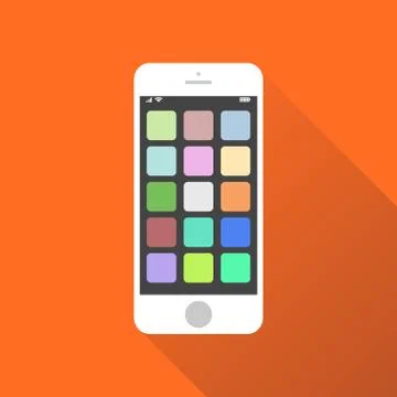 Smartphone icon. Vector illustration on orange background with shadow. Teleph Stock Illustration