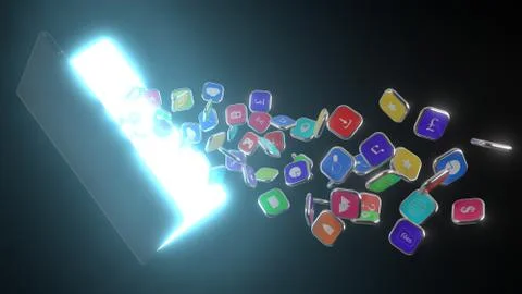 Smartphone icons extracting from screen of Foldable smartphone. telephone and Stock Illustration