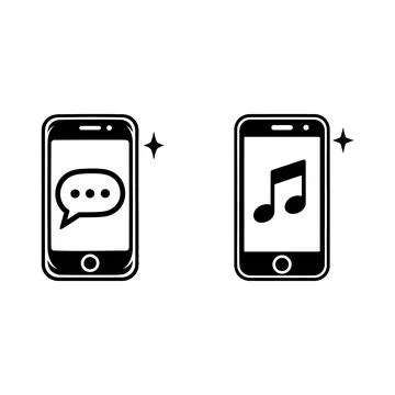 Smartphone icons with message bubble and musical note symbols Stock Illustration