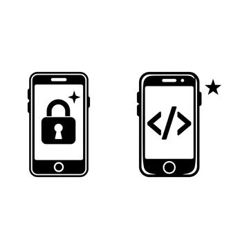 Smartphone icons with padlock and coding symbols Stock Illustration