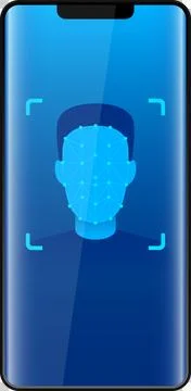 Smartphone implementing facial recognition to grant access, digital securit.. Illustrazione stock