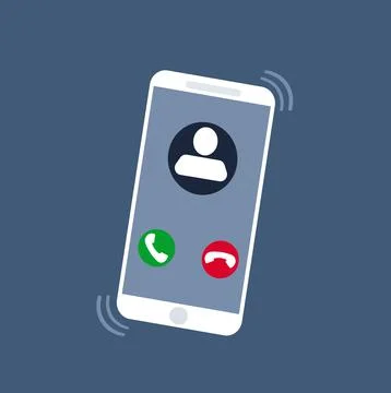 Smartphone with incoming call on display, vector illustration on dark blue ba Stock Illustration